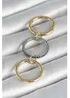 Pirinç Gold Renk Zirkon Taşlı 3Lü Kadın Yüzük