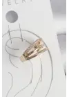 Pirinç Gold Renk Zirkon Taşlı 3Lü Sıralı Model Kadın Kıkırdak Küpe