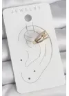 Pirinç Gold Renk Zirkon Taşlı 3Lü Sıralı Model Kadın Kıkırdak Küpe