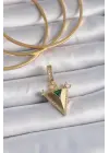 Pirinç Gold Renk Zirkon Taşlı 3D Üçgen Model Ajda Charm