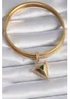 Pirinç Gold Renk Zirkon Taşlı 3D Üçgen Model Ajda Charm