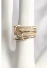 Pirinç Gold Renk Zirkon Taşlı 4Lü Kadın Yüzük