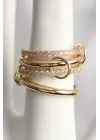 Pirinç Gold Renk Zirkon Taşlı 4Lü Kadın Yüzük