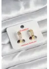 Pirinç Gold Renk Zirkon Taşlı Altıgen Kadın Küpe