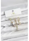 Çelik Gold Renk Zirkon Taşlı Ay ve Yıldız Model YSX Trio Küpe Seti
