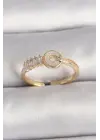  Altın Zirkon Taşlı Ayarlanabilir Çelik Yüzük