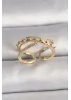  Altın Zirkon Taşlı Ayarlanabilir Çelik Yüzük