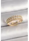 Pirinç Gold Renk Zirkon Taşlı Ayarlanabilir Model Kadın Yüzük
