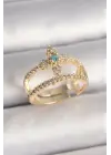 Pirinç Gold Renk Zirkon Taşlı Ayarlanabilir Model Kadın Yüzük
