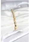 Pirinç Gold Renk Zirkon Taşlı Baklava Model Kadın Bileklik