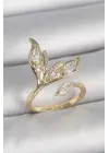 Pirinç Gold Renk Zirkon Taşlı Balık Kuyruğu Model Ayarlanabilir Model Kadın Yüzük