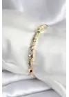 Pirinç Gold Renk Zirkon Taşlı Balık Sırtı Model Kadın Bileklik