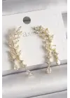  Altın Zirkon Taşlı Başak Model Çelik Küpe