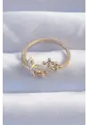  Altın Zirkon Taşlı Çiçek Model Ayarlanabilir Yüzük