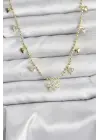 Pirinç Gold Renk Zirkon Taşlı Çiçek Model Kadın Kolye