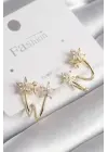  Altın Zirkon Taşlı Çiçek Model Çelik Küpe