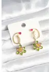 Pirinç Gold Renk Zirkon Taşlı Çiçek Model Kadın Küpe