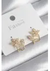  Altın Zirkon Taşlı Çiçek Model Çelik Küpe