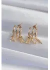  Altın Zirkon Taşlı Çoklu Aksesuarlı Yarım Halka Kaburga Küpe