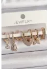  Altın Zirkon Taşlı Çoklu Figür Çelik Küpe Seti