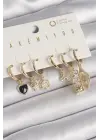  Altın Zirkon Taşlı Çoklu Sallantı Figür VIP Seri Çelik Küpe Seti