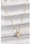 Pirinç Altın  Zirkon Taşlı Daire Kafes Model  Çelik Kolye