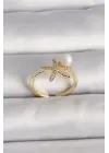  Altın Zirkon Taşlı Deniz Yıldızı Model İnci Detay Ayarlababilir Yüzük