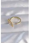 Altın Zirkon Taşlı Fiyonk Model Ayarlanabilir Yüzük