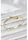Çelik Gold Renk Zirkon Taşlı Fiyonk Model Kadın Kelepçe Bileklik