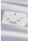  Altın Zirkon Taşlı Fiyonk Model Küpe Seti