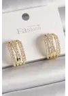  Altın Zirkon Taşlı Halka Model Çelik Küpe