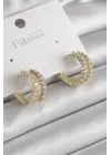  Altın Zirkon Taşlı Halka Model Çelik Küpe
