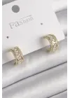  Altın Zirkon Taşlı Halka Model Çelik Küpe