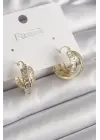 Altın Zirkon Taşlı Halka Model Çelik Küpe