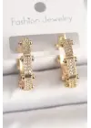 Pirinç Gold Renk Zirkon Taşlı Halka Model Kadın Küpe