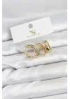 Çelik Gold Renk Zirkon Taşlı Halka Yılan Model YSX Trio Küpe Seti