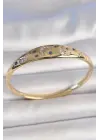 Pirinç Gold Renk Zirkon Taşlı Hilal İşleme Mavi Taşlı Yıldız Detay Kadın Kelepçe