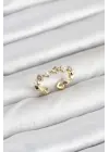 Pirinç Gold Renk Zirkon Taşlı İncili Kadın Yüzük
