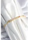 Pirinç Gold Renk Zirkon Taşlı Kadın Bileklik