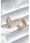  Altın Zirkon Taşlı Çelik Küpe