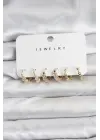 Pirinç Gold Renk Zirkon Taşlı Kadın Küpe Seti