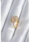  Altın Zirkon Taşlı Kalp Charm Model Çelik Yüzük