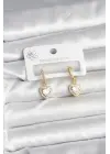 Pirinç Gold Renk Zirkon Taşlı Kalp Model Kadın Küpe