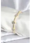Pirinç Gold Renk Zirkon Taşlı Kalpli Model Kadın Bileklik