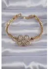Pirinç Gold Renk Zirkon Taşlı Kelebek Figürlü Parçalı Model Bileklik