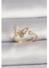 Altın Zirkon Taşlı Kelebek Model İnci Detay Ayarlanabilir Yüzük