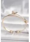 Pirinç Gold Renk Zirkon Taşlı Kelebek Model Kadın Bileklik