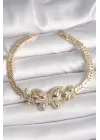 Pirinç Gold Renk Zirkon Taşlı Kelebek Model Kadın Bileklik