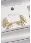  Altın Zirkon Taşlı Kelebek Model Çelik Küpe