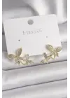  Altın Zirkon Taşlı Kelebek Model Çelik Küpe